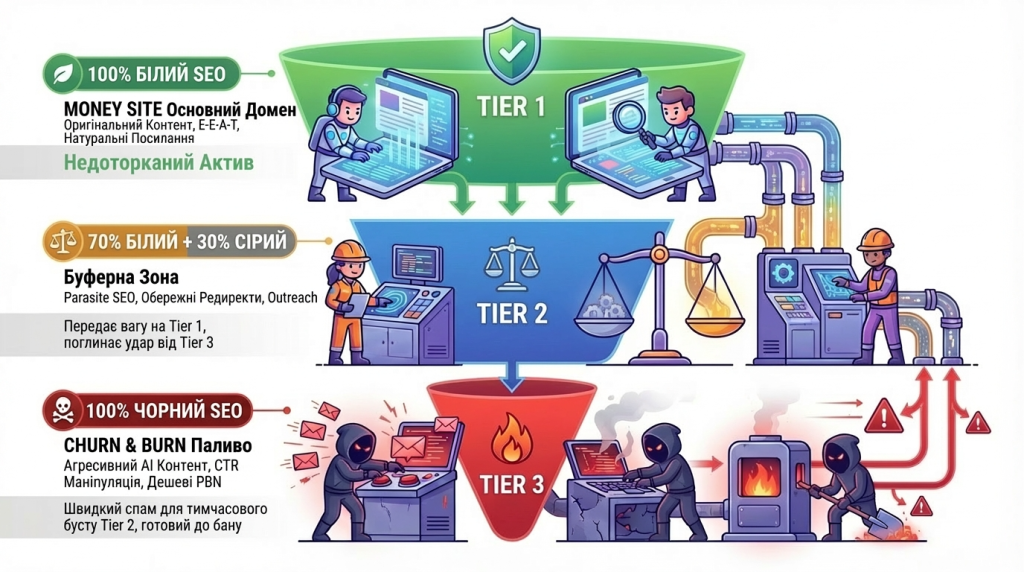 Модель Tier SEO: основний сайт і допоміжні рівні посилань