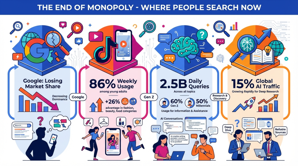 Search market fragmentation — TikTok, ChatGPT, and Perplexity as Google alternatives in 2025